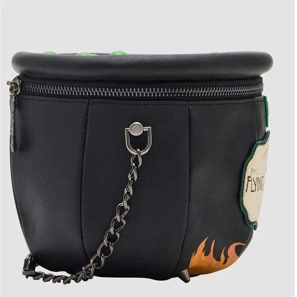 Betsey Johnson Black Crossbody Bag with Green Glitter and Orange Flames - Picture 5 of 14